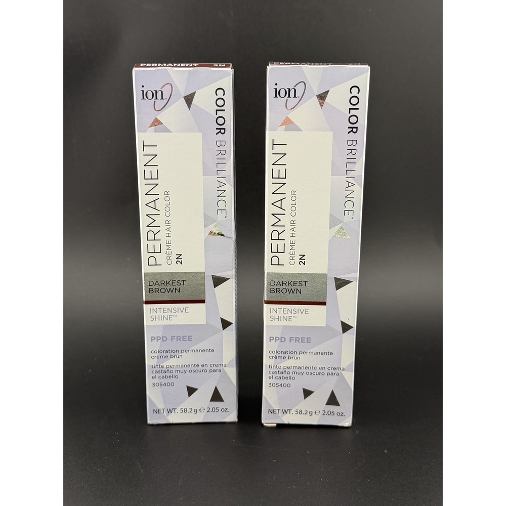 New Ion Color Brilliance Permanent Color 2n Darkest Brown 2.05 oz each